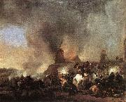Philips Wouwerman Cavalry Battle in front of a Burning Mill by Philip Wouwerman oil painting artist